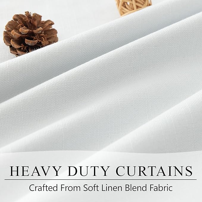 Extra Long Blackout White Curtains for 10 Foot High Living Room Darkening Large Window Pocket Back Tab Linen Drapes 120 Inches Long 2 Panels Set Noise Cancelling Thermal Light Blocking Luxury Stunning