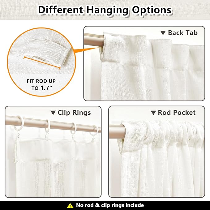 MYSKY HOME Natural Living Room Curtains 2 Panel Sets, Soft Cotton Blend Semi Sheers Light Filtering Back Tab Privacy Drapes for Patio Pergola Gazebo Nice Vertical Elegant Style, 50 x 95 Inches