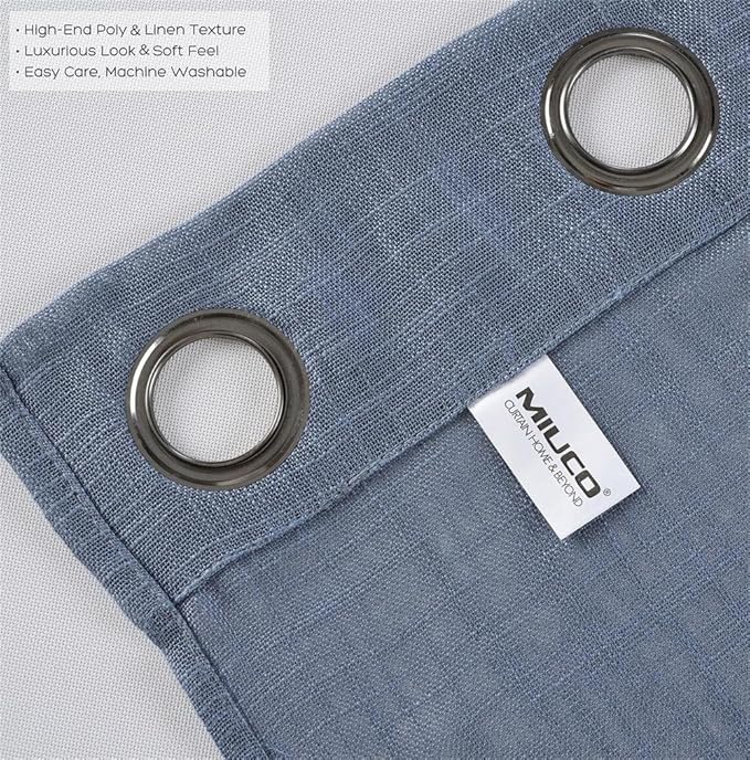MIUCO Semi Sheer Curtains Poly Linen Textured Solid Grommet Curtains 84 Inches Long for Living Room 2 Panels (2 x 37 Wide x 84" Long) Dusty Blue