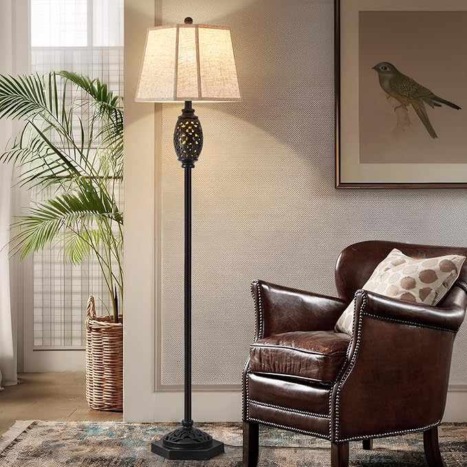 Luvkczc Vintage Floor Lamp with Cutout Design & Glowing Light - Resin Elegant Standing Lamp for Living Room, Bedroom, Office (Includes Bulb)