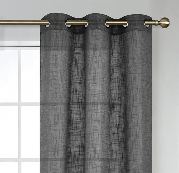 MIUCO Semi Sheer Curtains Poly Linen Textured Solid Grommet Curtains 84 Inches Long for French Doors 2 Panels (2 x 37 Wide x 84" Long) Charcoal Grey