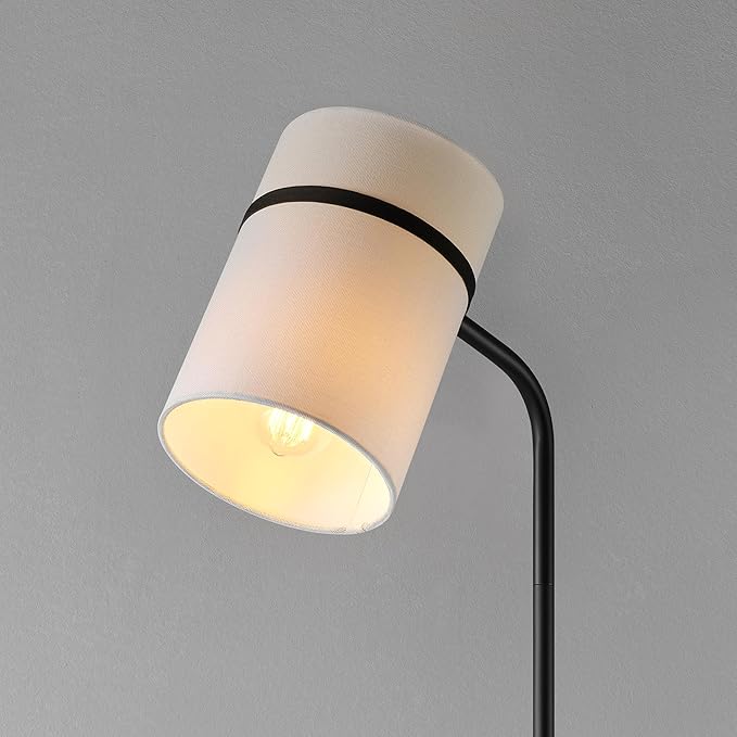 GLOBE Electric 61000145 62" Floor Lamp, Matte Black, White Fabric Shade, in-Line of/Off Foot Switch, 6-Foot Black Cord, Reading Light, Bedroom, Living Room, Home Decor