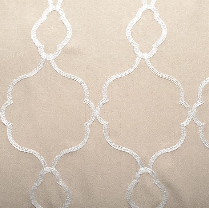 MIUCO Moroccan Embroidered Semi Sheer Curtains Faux Linen Grommet Window Drapes for Living Room 52 x 95 Inch 1 Pair Set, Linen