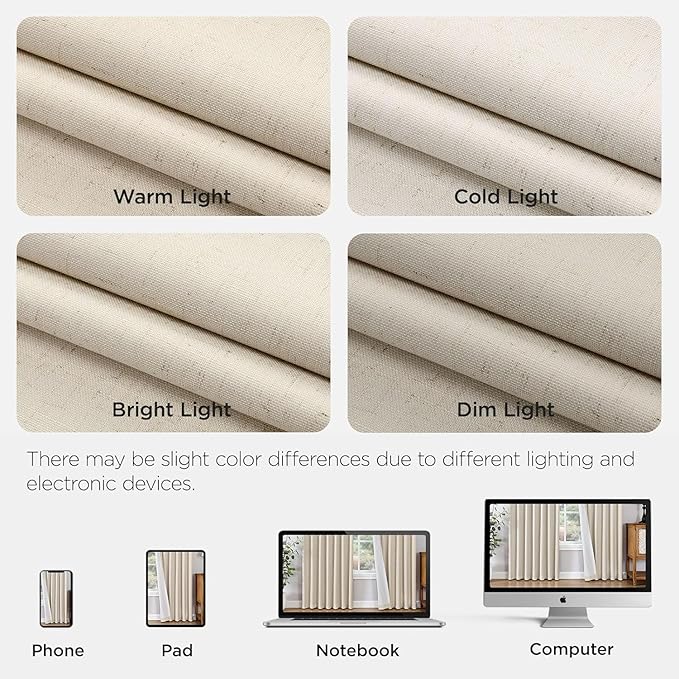 Joydeco Pinch Pleated Linen Curtains for Living Room, 100% Blackout Curtains 84 inches Long 2 Panel Thermal Insulated Pinch Pleat Drapes(Ecru,40'' Wx84'' L)