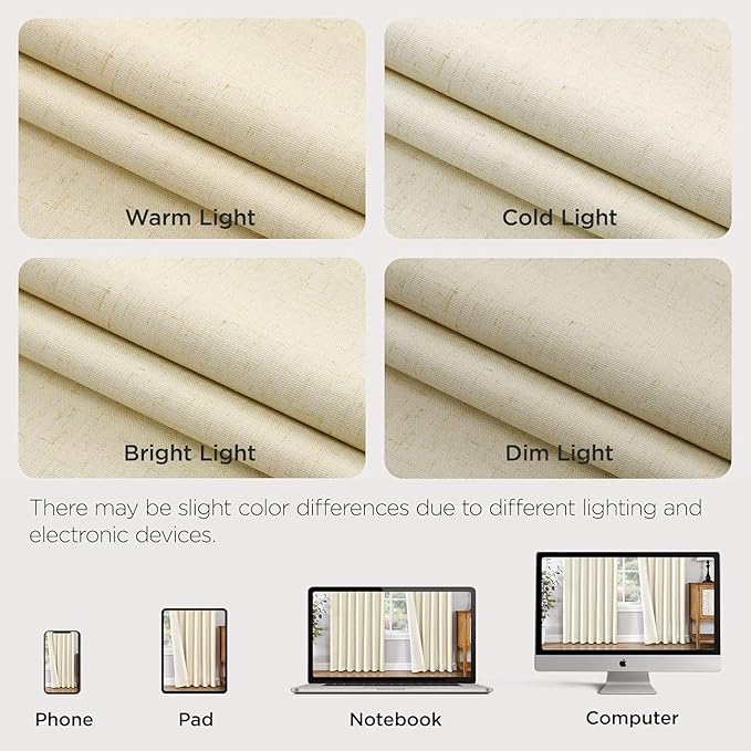 Joydeco 100% Blackout Pleated Curtains, Linen Window Curtains 2 Panel Sets 108 inches Long, Thermal Insulated Darkening Drapes for Bedroom(Linen,40'' Wx108'' L)