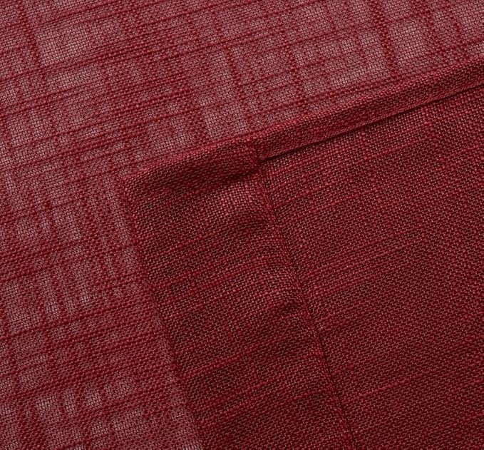 MIUCO Semi Sheer Curtains Poly Linen Textured Solid Grommet Curtains 63 Inches Long for Living Room 2 Panels (2 x 37 Wide x 63" Long) Burgundy