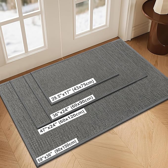 LEKEEPGO Door Mat 24"x47", Door Mat Indoor Entrance, Non Slip Rubber Backing Front Door Mat Washable Absorbent Inside Door Mat Low-Profile Doormat Entryway Mat Resist Dirt Indoor Door Mat, Grey