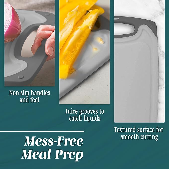 Cutting Boards for Kitchen - BPA-Free Chopping Board - Different Sizes & Non Slip Handles - Reversible, Large Cutting Board Set - Unique Gifts for Cooks Who Have Everything - 3-Pack Gray/Gray