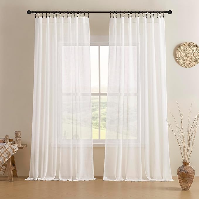Joydeco Sheer Curtains 72 Inches Long, White Curtains for Living Room 2 Panels Set, Window Curtains Privacy Assured with Light Filtering(W52 x L72 Inch,Pure White)