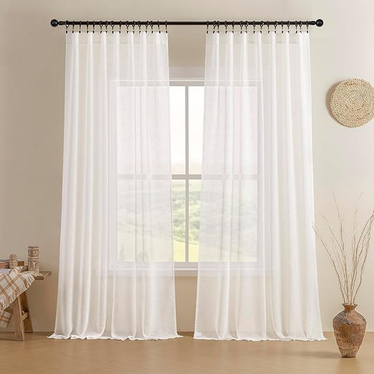 Joydeco Sheer Curtains 72 Inches Long, White Curtains for Living Room 2 Panels Set, Window Curtains Privacy Assured with Light Filtering(W52 x L72 Inch,Pure White)