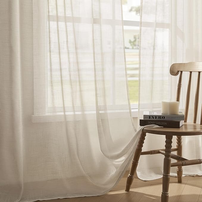 Joydeco Sheer Curtains 108 Inches Long, White Curtains for Living Room 2 Panels Set, Linen Curtains Window Privacy Assured with Light Filtering(W52 x L108 Inch,Linen)