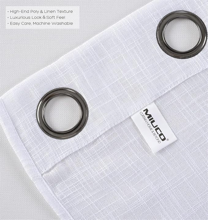 MIUCO Sheer Curtains 84 Inch Long White Living Room Curtains Semi Voile Sheer Panels Linen Textured Grommet Curtains Window Curtain Panels, 37 x 84 Inches Length Set of 2 Drapes