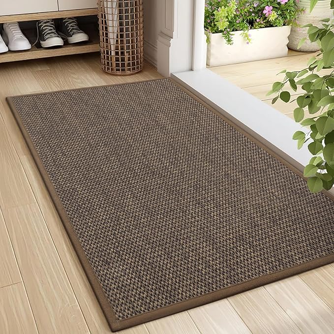 LEKEEPGO Door Mat 24"x36", Non Slip Door Mat Indoor Entrance, Rubber Backing Front Indoor Door mat Washable Absorbent Low-Profile Entryway Entry Resist Dirt Inside Door Mats, Brown