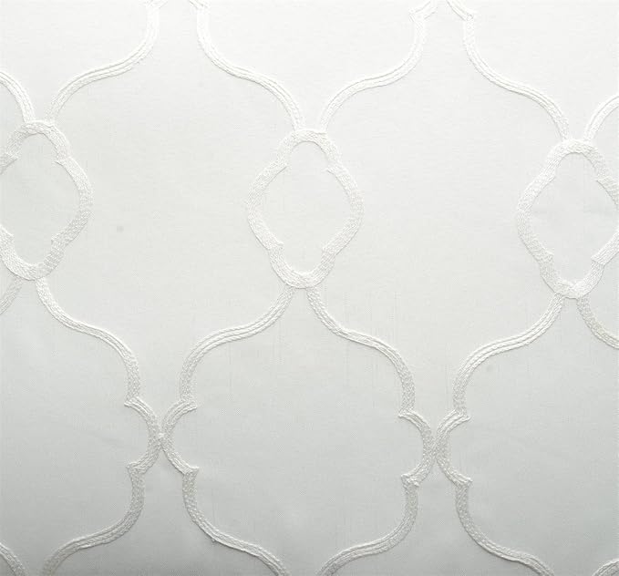 MIUCO Moroccan Embroidery Semi Sheer Curtains Faux Linen Grommet Curtains for Bedroom 52 x 63 Inch 2 Panels, Off White