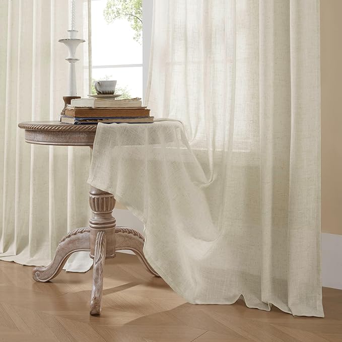 Joydeco Linen Curtains 84 Inch Length 2 Panel Sets,Light Filtering Curtains for Bedroom 100 Inch Wide Living Room Drapes with Back Tabs & Rod Pockets (W100 x L84 Inch, Beige)