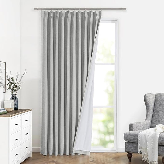 Vision Home Light Gray Pinch Pleated Full Blackout Curtains Linen Blended 60" Wide Thermal Insulated Window Panels 90 inch for Bedroom Living Room Darkening Pleat Drapes with Hooks Back Tab 60"Wx90Lx1