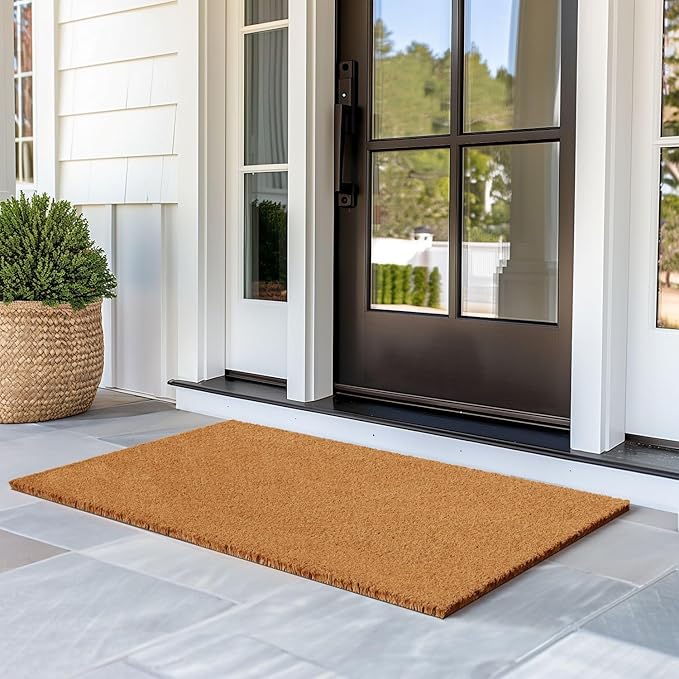 Barnyard Designs Natural Coco Coir Heavy Duty Backing Doormat - Large Cute Non-Slip Front Door Welcome Mat for Outside Entrance or Porch Entry, Brown (30x48, Plain Brown)