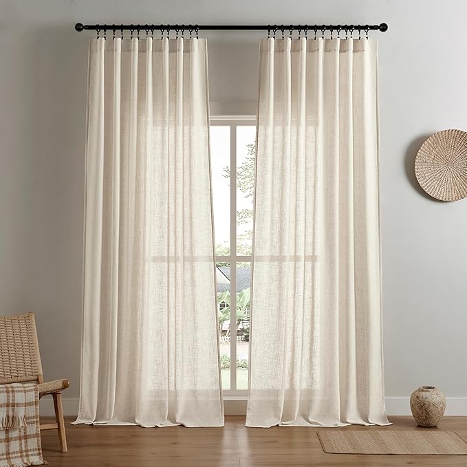 Joydeco Custom Linen Curtains for Living Room, Semi-Sheer Curtain 1 Panel Light Filtering Rod Pocket Back Tab (Linen, Custom Size)