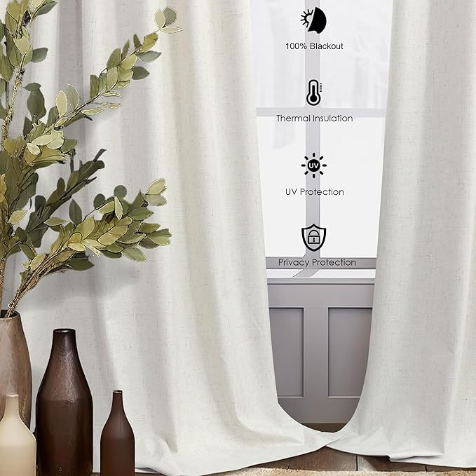 Custom 105 Inch Curtains for Nursery Cute Aesthetic Extra Long 100 Percent Blackout Lightweight Kids Curtains 2 Panel Set Natural Linen Cotton Cream Drapes Heavy Duty Thermal Insulated Baby Room Burgs