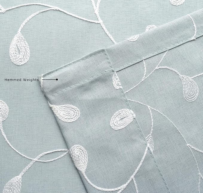 MIUCO Floral Embroidered Semi Sheer Curtains Linen Look Grommet Window Curtains for Bedroom 52 x 95 Inch 2 Panels, Sea Foam