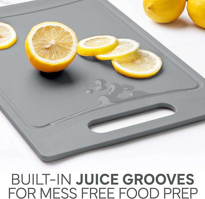 COOK WITH COLOR Non-Slip Cutting Board Set – Kitchen Essentials with Easy Grip Handle for Meat, Veggies, and Fruits, 3 Cutting Boards, Gray