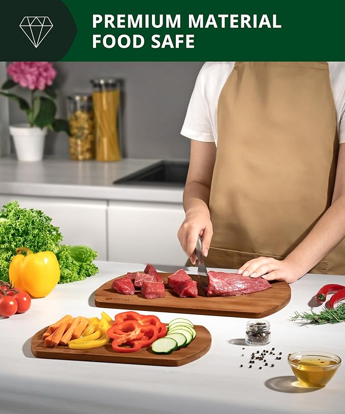 ROYAL CRAFT WOOD Cutting Boards for Kitchen - Wooden Cutting Board for Meal Prep & Serving, Non-Toxic Bamboo Chopping Board, Carbonized Bamboo Durable Charcuterie & Lightweight Serving Boards (2 pcs)