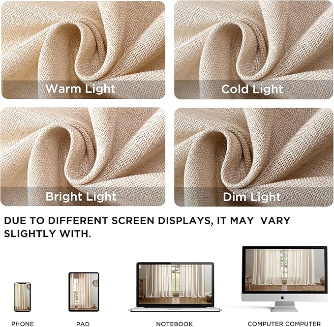 Joydeco Linen Curtains 84 Inch Length 2 Panel Sets,Light Filtering Curtains for Bedroom 52 Inch Wide Living Room Drapes with Back Tabs & Rod Pockets (W52 x L84 Inch, Ecru)