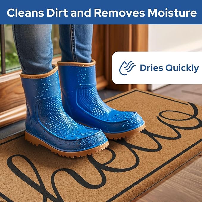 Barnyard Designs Natural Coco Coir Heavy Duty Backing Doormat - Large Cute Non-Slip Front Door Welcome Mat for Outside Entrance or Porch Entry, Brown (17x30, Hello)