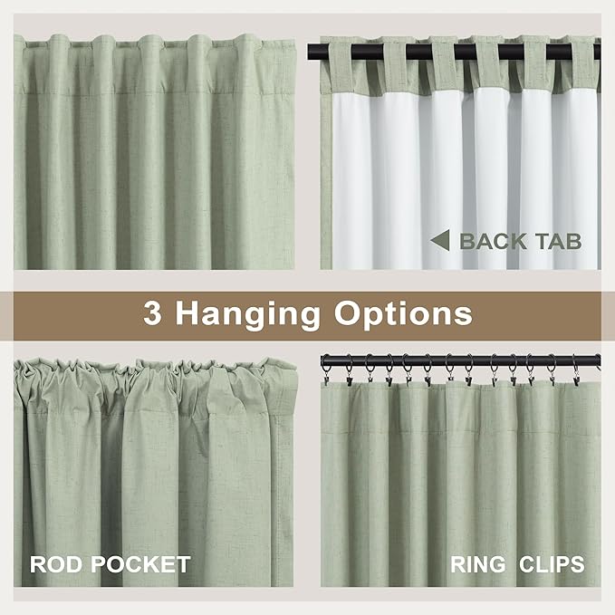 Sage Green Boho Blackout Curtains 72 Inch Length for Bedroom Aesthetic 2 Panels Set Home Office Organic Decor Back Tab Pocket Thermal Room Darkening Living Room Window Black Out Curtains 72 Inch Long