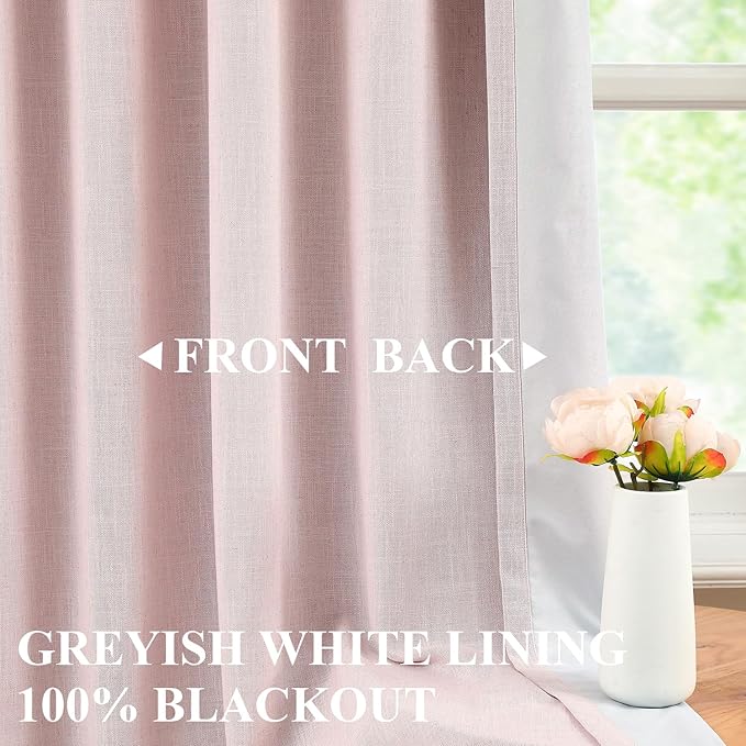 Vision Home Soft Pink Pinch Pleated Full Blackout Curtains Linen Blended Room Darkening Curtain Panels 90 inch for Living Room Bedroom Thermal Insulated Pinch Pleat Drapes with Hooks 40" Wx90 Lx2