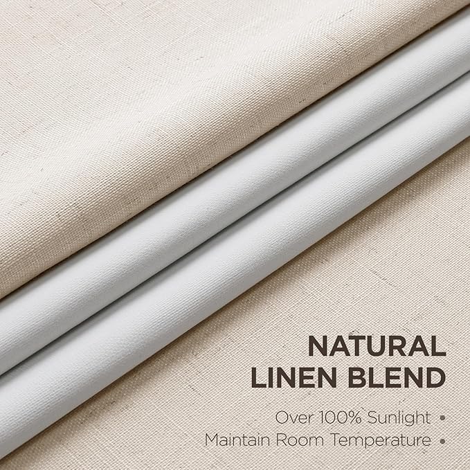 Joydeco 100% Blackout Pleated Curtains, Linen Window Curtains 2 Panel Sets 108 inches Long, Thermal Insulated Darkening Drapes for Bedroom(Ecru,40'' Wx108'' L)