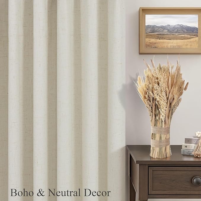 Neutral Blackout Nursery Curtains 102 Inches Long for Living Room Divider 2 Panel Weather Blocking Light Lightweight Blackout Curtains for Sliding Doorway Bedroom Darkening Tan Beige Thick Linen Drape