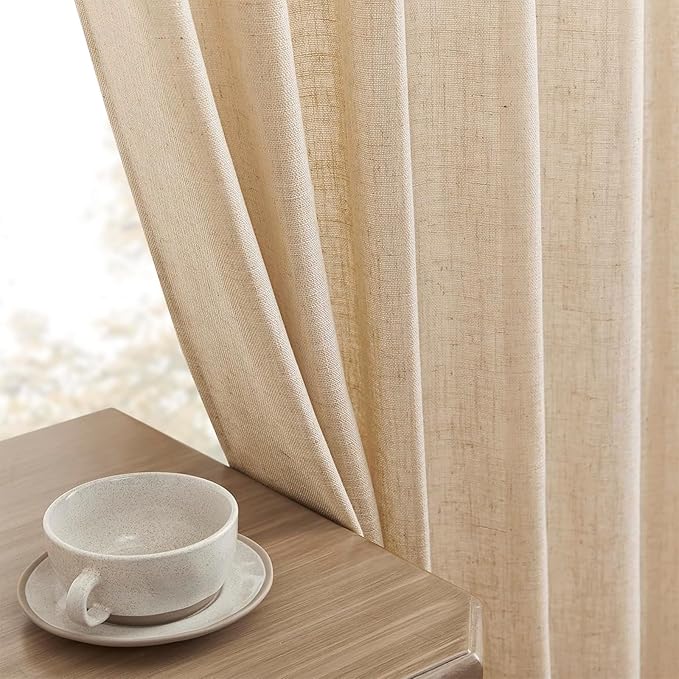 Joydeco Linen Curtains 84 Inch Length 2 Panel Sets,Light Filtering Curtains for Bedroom 52 Inch Wide Living Room Drapes with Back Tabs & Rod Pockets (W52 x L84 Inch, Ecru)