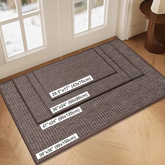 LEKEEPGO Door Mat 24"x36", Non Slip Door Mat Indoor Entrance, Rubber Backing Front Indoor Door mat Washable Absorbent Low-Profile Entryway Entry Resist Dirt Inside Door Mats, Brown