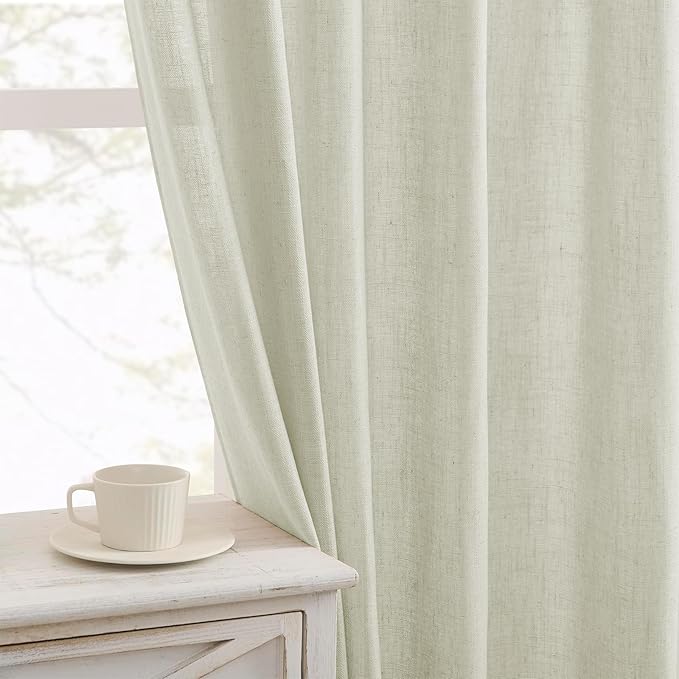 Joydeco Linen Curtains 72 Inch Length 2 Panel Sets,Light Filtering Curtains for Bedroom 52 Inch Wide Living Room Drapes with Back Tabs & Rod Pockets (W52 x L72 Inch, Oatmeal)