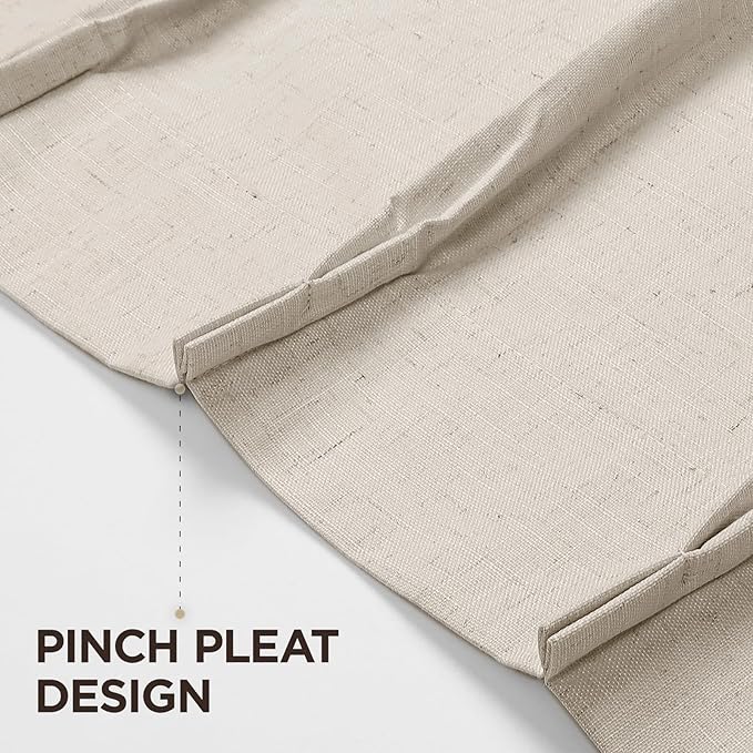 Joydeco 100% Blackout Pleated Curtains, Linen Window Curtains 2 Panel Sets 108 inches Long, Thermal Insulated Darkening Drapes for Bedroom(Ecru,40'' Wx108'' L)