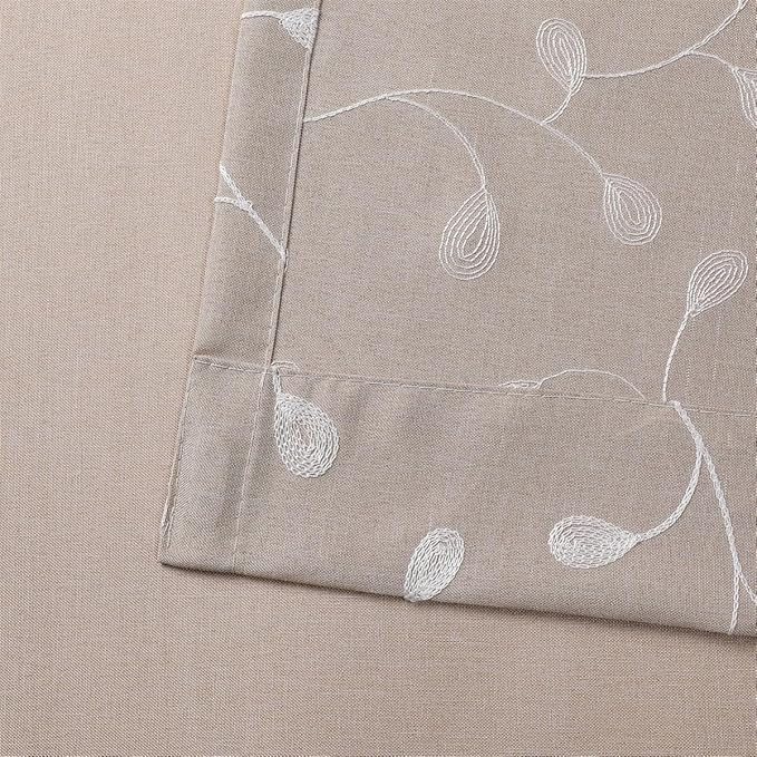 MIUCO Light Filtering Faux Linen Curtains, 63 Inch Length for Bedroom & Living Room, Linen Floral Embroidered Solid Mix and Match, Semi Sheer Grommet Farmhouse Drapes, 2 Panels Set