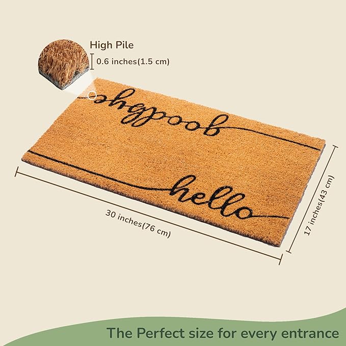Welcome Doormats, Natural Coco Coir Mats with Non-Slip PVC Backing, Indoor Outdoor Mats for Home & Office, Spring Door Mat, Floor Mats for Door Decor, Beige & Black, 30"x17"