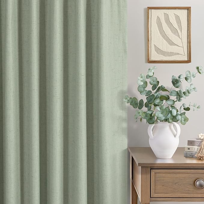 Living Room Green Black Out Curtains 63 Inch Long 2 Panel Thermal Insulated Heat Blocking Sage Green Light Curtains for Nursery Teen Boys Bedroom Playroom Office Boho Cottage Core Decorative 63 Length