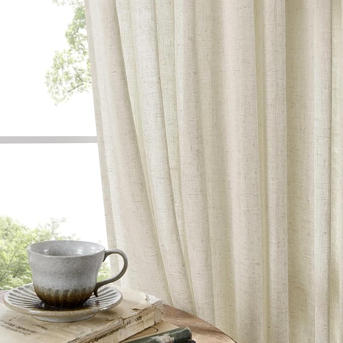 Joydeco Linen Curtains 72 Inch Length 2 Panel Sets,Light Filtering Curtains for Bedroom 52 Inch Wide Living Room Drapes with Back Tabs & Rod Pockets (W52 x L72 Inch, Beige)