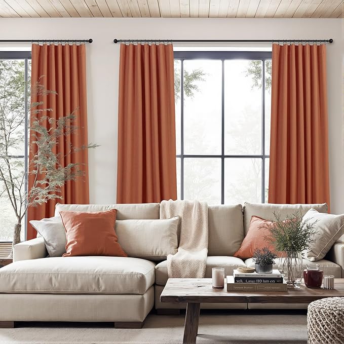 Terracotta Blackout Curtains for Living Room 2 Panel 84 Inches Long Back Tab Pocket Black Out Linen Burnt Orange Rust Drapes for Bedroom Darkening Thermal Insulated Boho Farmhouse Fall Decor 84 Length