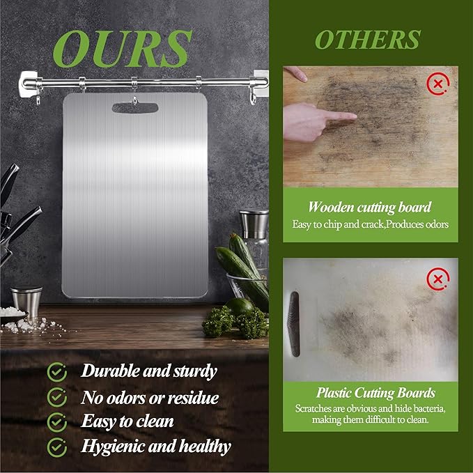 Titanium Cutting Board, 100% Pure Titanium Cutting Boards for Kitchen, Double Sided Food-Grade, Dishwasher Safe Chopping Board for Cutting Meat Vegetable Fruit (18"L x 12"W)