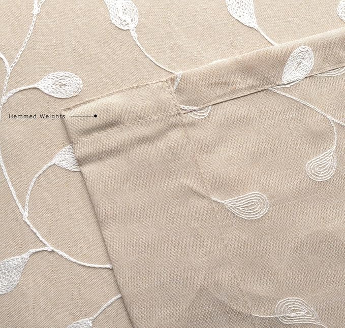 MIUCO Floral Embroidered Semi Sheer Curtains Faux Linen Grommet Window Drapes for Living Room 52 x 95 Inch 1 Pair Set, Linen
