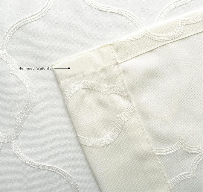 MIUCO Moroccan Embroidered Semi Sheer Curtains Faux Linen Grommet Curtains for Girls Room 52 x 84 Inch Set of 2, Off White