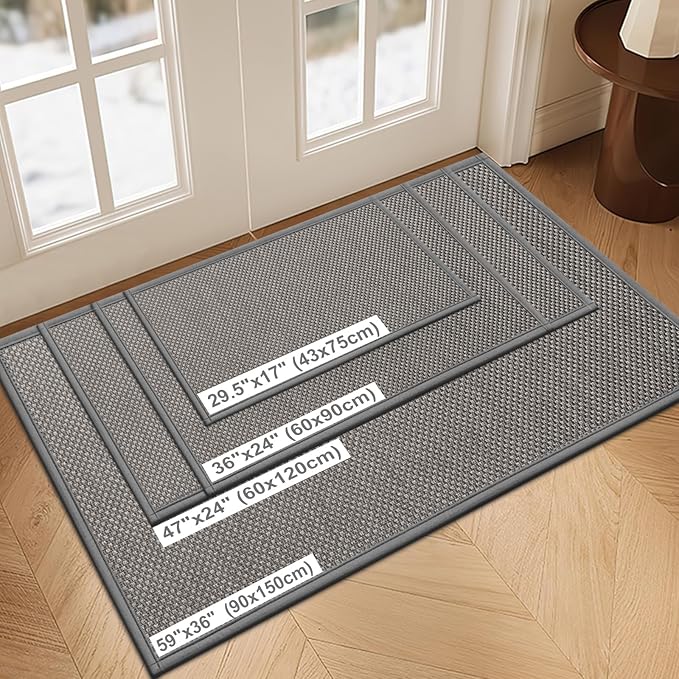 LEKEEPGO Door Mat 36"x59", Non Slip Door Mat Indoor Entrance, Rubber Backing Front Indoor Door mat Washable Absorbent Low-Profile Entryway Entry Resist Dirt Inside Door Mats, Light Grey