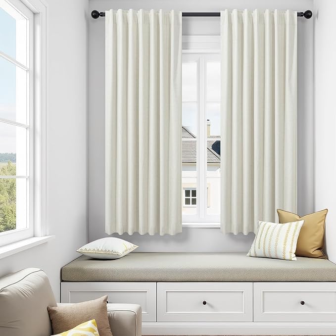 Short Black Out Curtains 54 Inch Long for Bedroom Small Window 2 Panel Back Tab Pocket Lightweight Blackout Insulating Noise Reducing Cooling Curtain for Summer Heat Winter Dining Room Darkening Cream
