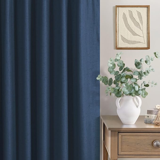 Navy Blue Linen Black Out Curtains 63 Inch Long 2 Panels Burg Thermal Insulated Total Blackout Window Shades Light Blocking Dark Curtains for Living Room Kids Children Boy Bedroom 63 Length White Back