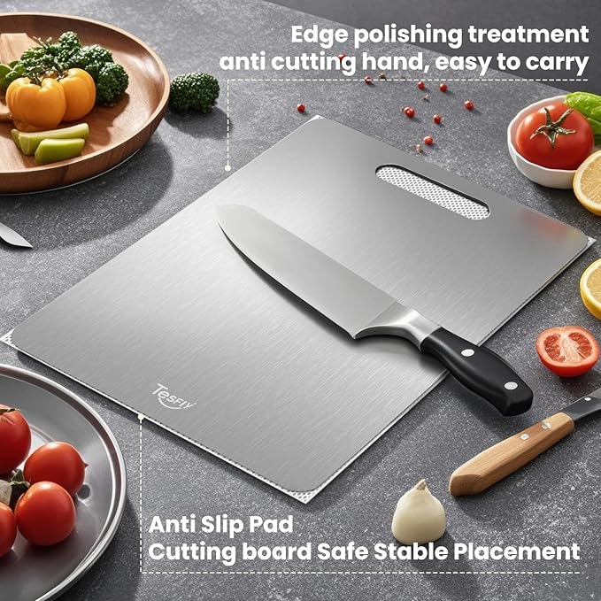 2 Pack Titanium Cutting Board - 100% Pure Titanium Cutting Boards For Kitchen,Easy to clean, Double-sided food-grade Cutting Board For Cutting Meats, Fruits And Vegetables(13 * 9)