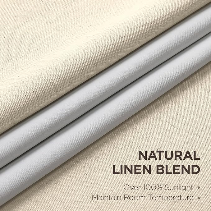 Joydeco Pinch Pleated Linen Curtains Darkening Drapes for Bedroom, 100% Blackout Drapes 96 inches Long 2 Panels Heat Blocking Curtains(Bleached Sand,40'' Wx96'' L)