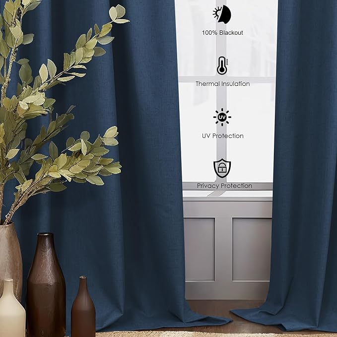 Small Window Curtains for Bathroom Sink Short Length 2 Panel Sets Back Tab Rod Pocket Navy Blue Linen Blackout Heat Reflective RV Curtains for Camper Kitchen Kids Boys Bedroom Patriotic 45 Inches Long